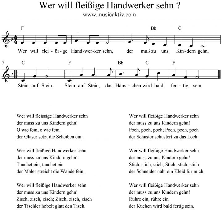 Wer Will Fleissige Handwerker Sehn mit Wer Will Fleißige Handwerker Sehn Text