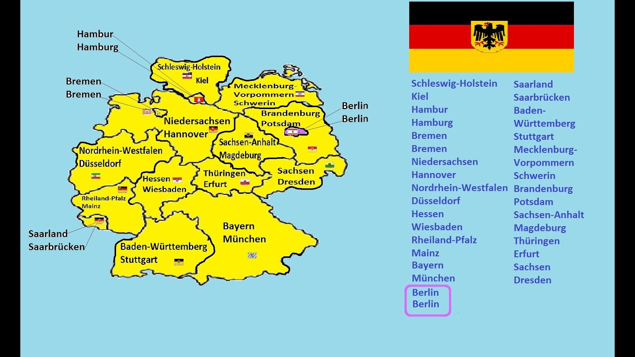 Wie Heißen Die Deutsche 16 Bundesländer Und Ihre Hauptstädte. bei Die 16 Bundesländer