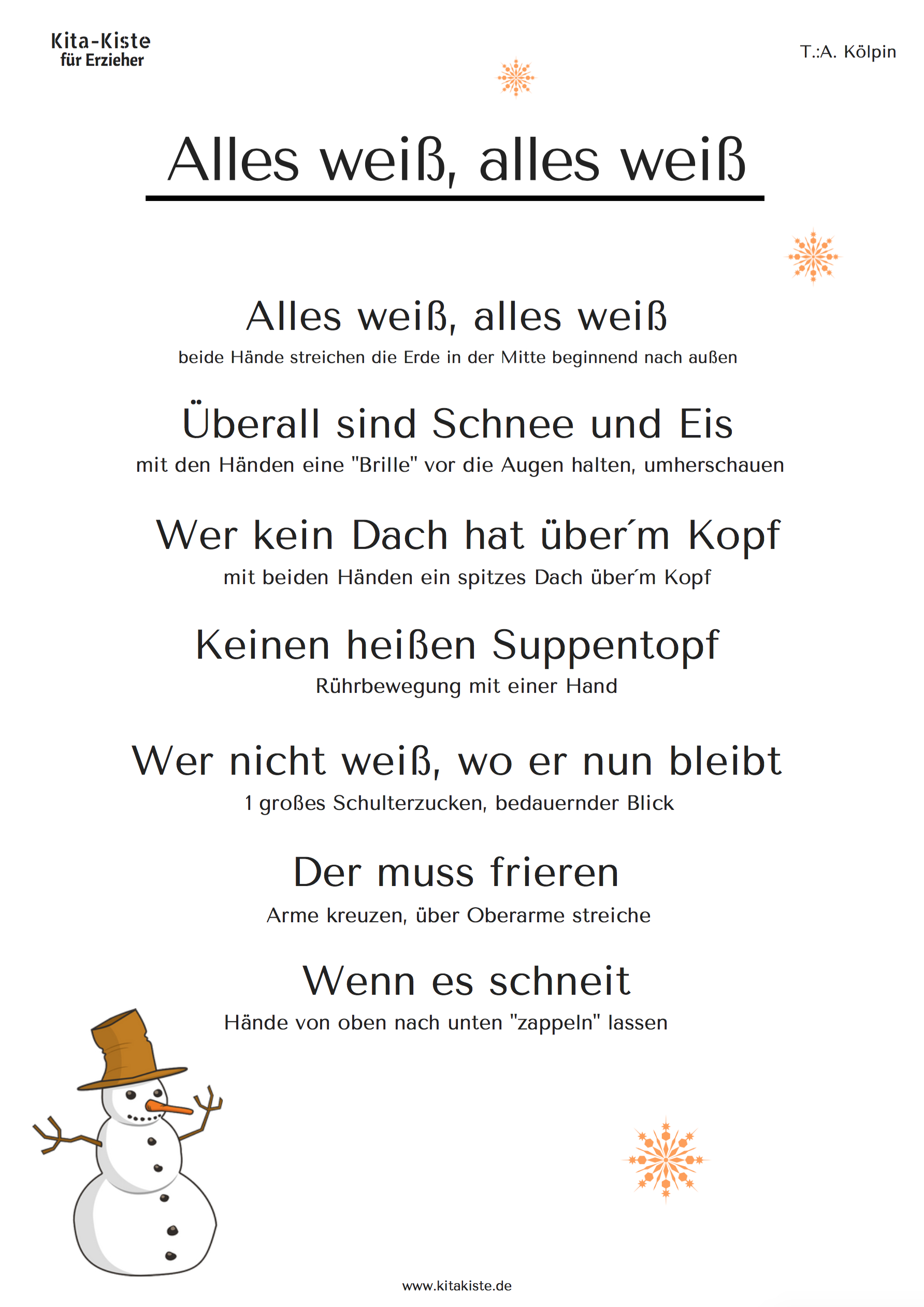 Winter-Gedicht - Passende Gesten Sind Beschrieben - Verfasst ganzes Kurzes Weihnachtsgedicht Kindergarten