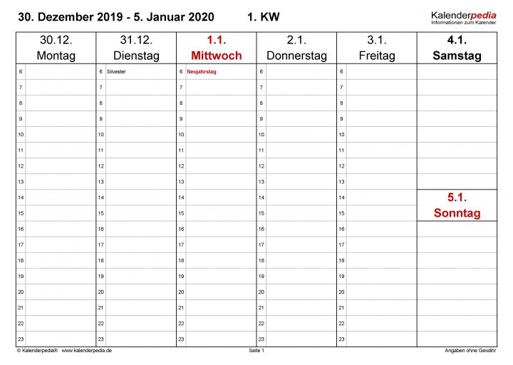 Wochenkalender 2020 Als Pdf-Vorlagen Zum Ausdrucken in Tageskalender Zum Ausdrucken