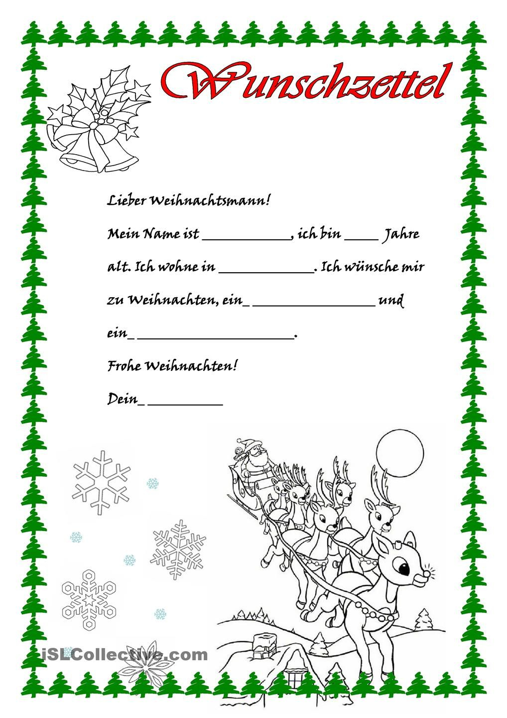 Wunschzettel | Brief Vom Weihnachtsmann, Vorschule bestimmt für Brief Vom Nikolaus Vorlage