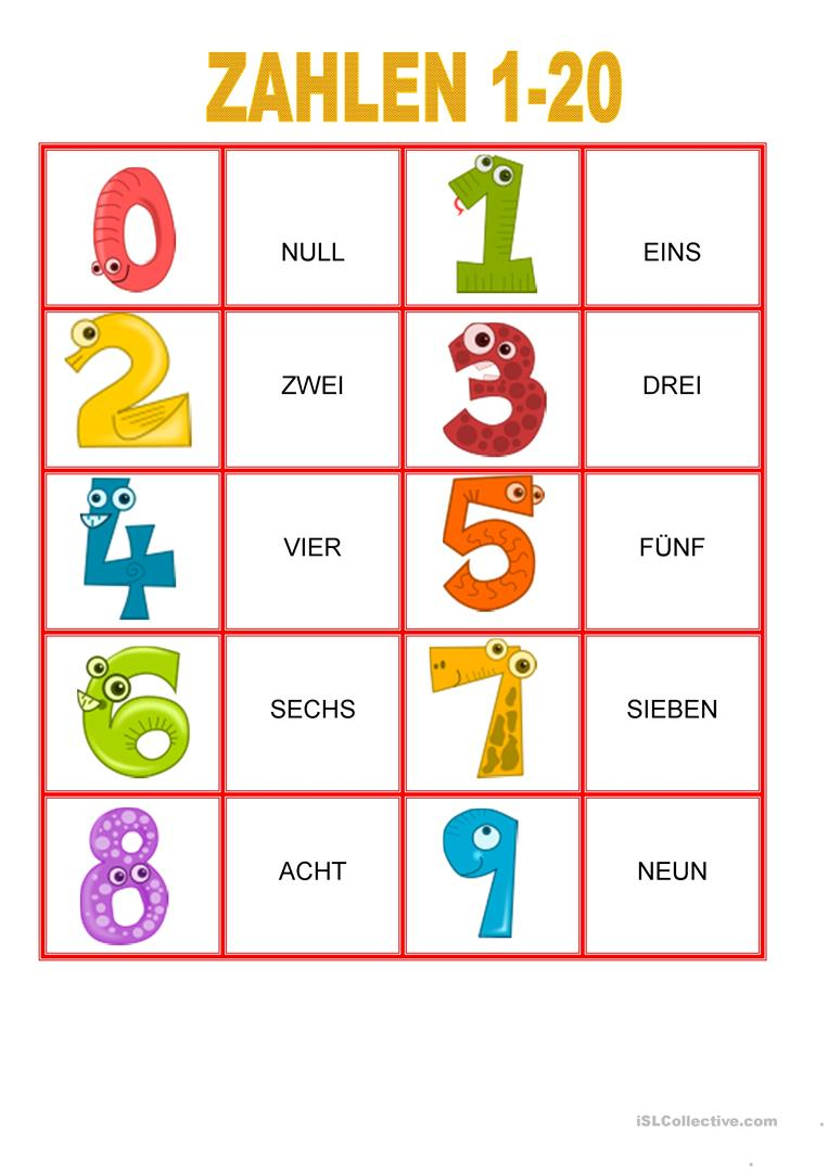 Zahlen Von 1-20 - Memory Spiel - Deutsch Daf Arbeitsblatter bei Französische Zahlen 1-20