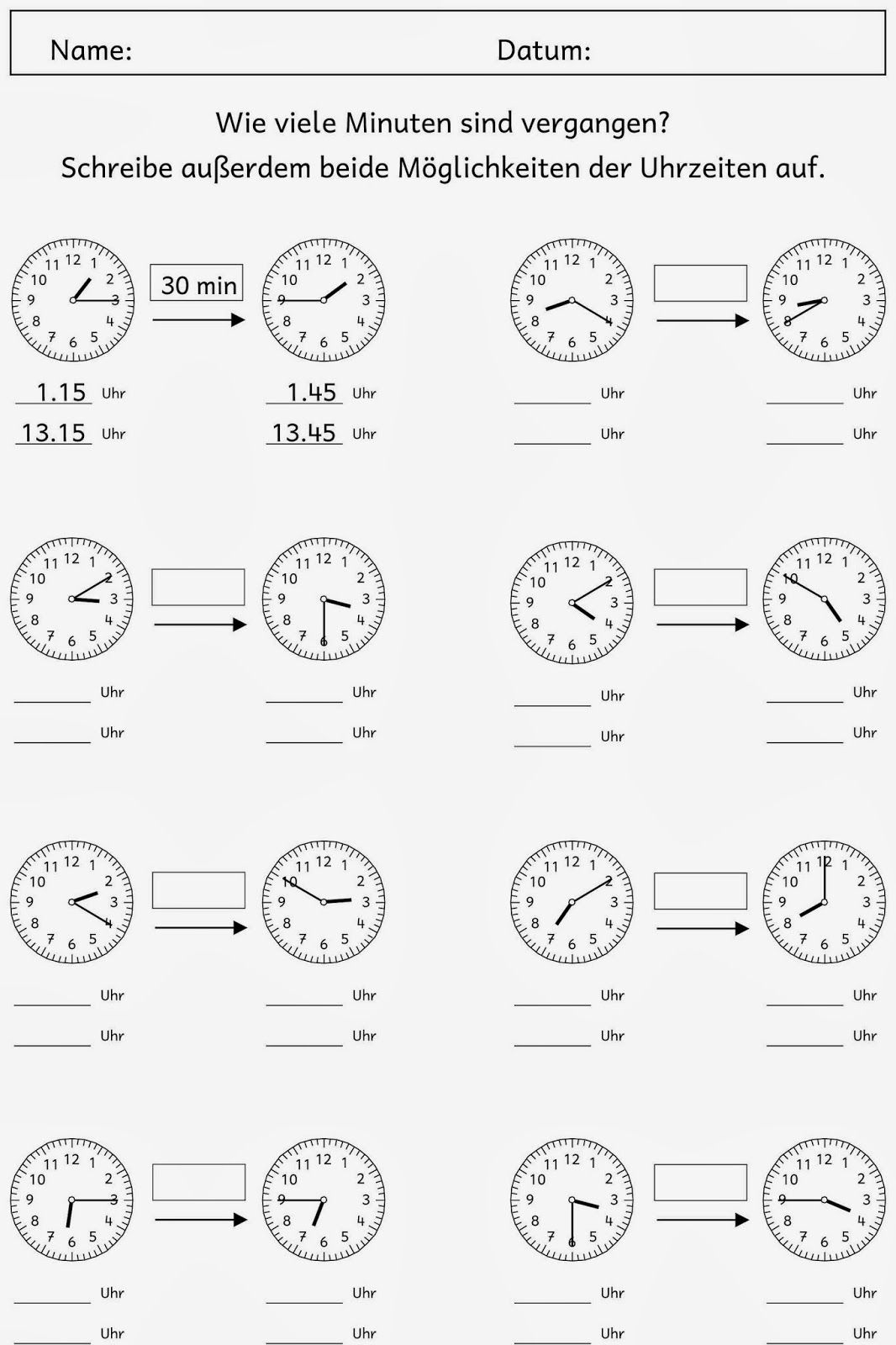 Zeitspannen (2) | Uhrzeit Lernen, Uhrzeit Grundschule, Mathe bei Uhr Grundschule Arbeitsblätter