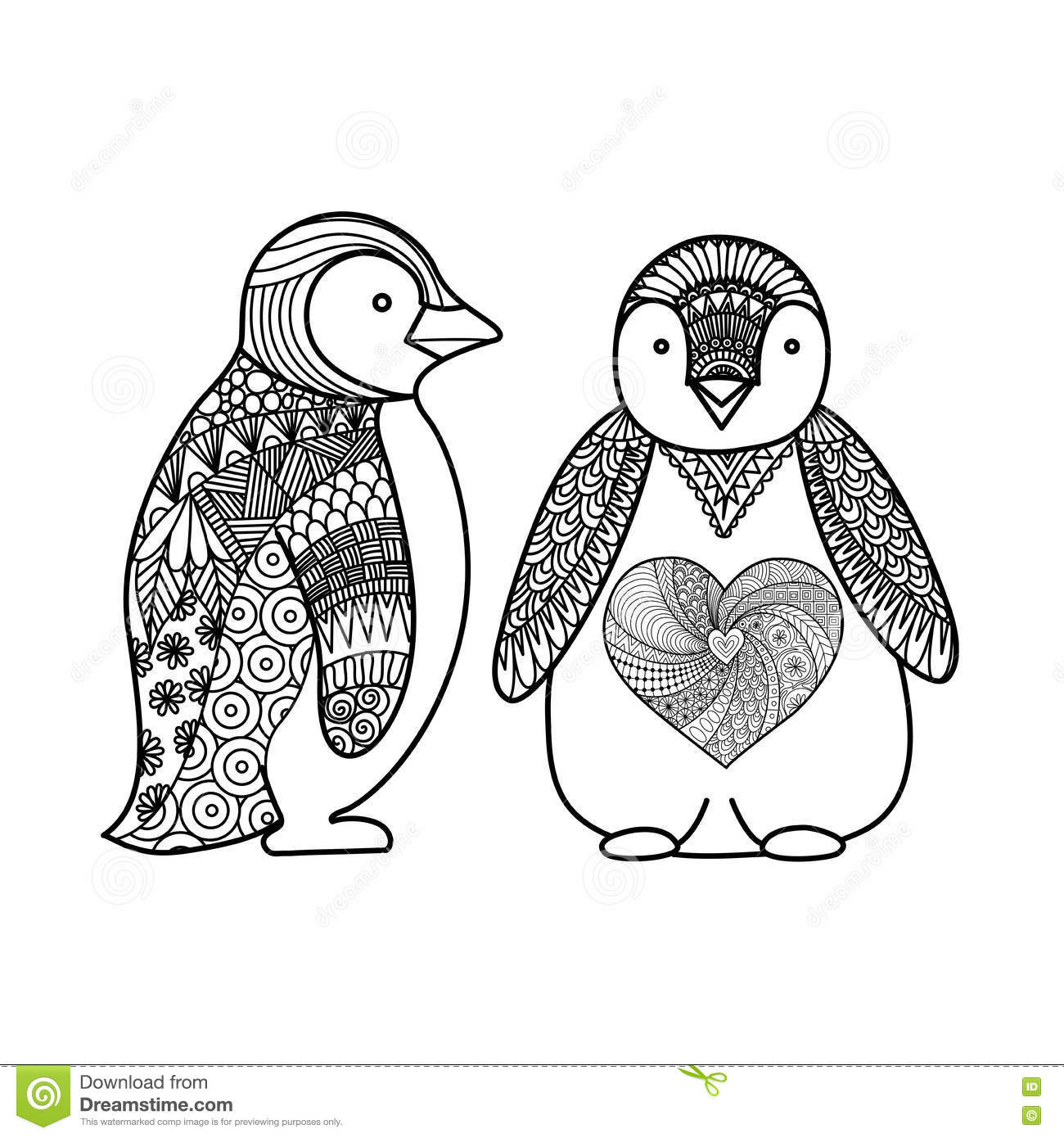 Zwei Pinguine Kritzeln Design Für Malbuch Für Erwachsenen, T über Pinguin Mandala