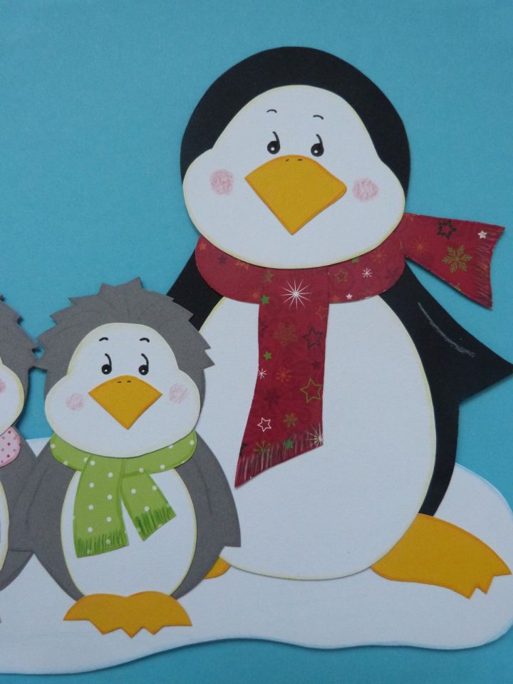 Fensterbilder Tonkarton &quot;Familie Pinguin&quot; / Winter ganzes Fensterbilder Weihnachten Basteln Vorlagen