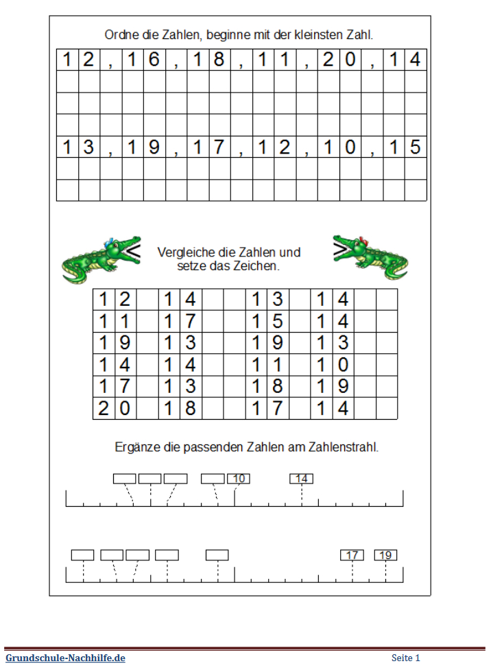 Grundschule-Nachhilfe.de | Arbeitsblatt Mathe Klasse 1 für 1 Klasse Mathe Arbeitsblätter