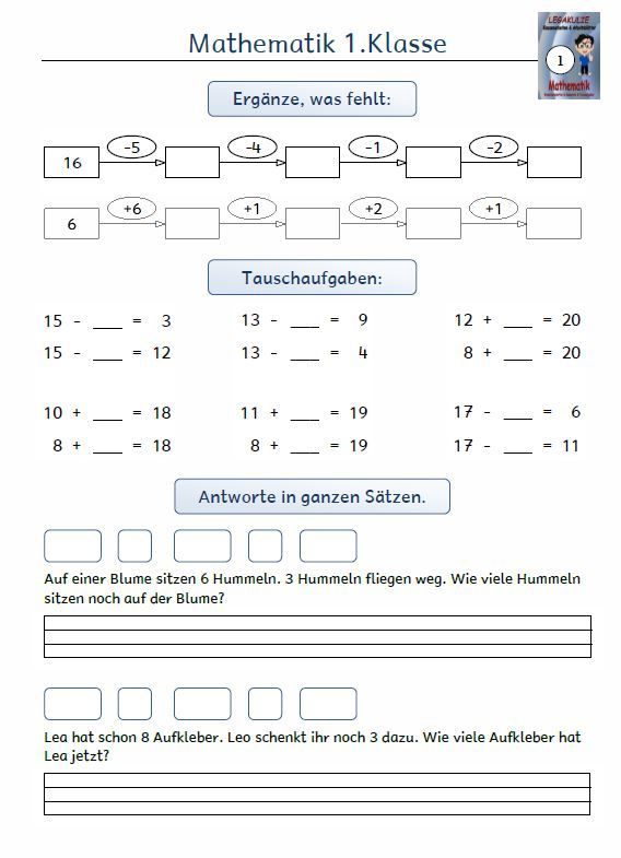 1. Klasse Mathe Aufgaben bei Rechnen 1 Klasse Übungsblätter Kostenlos