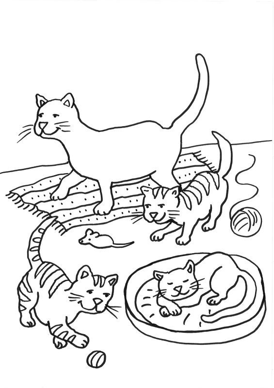 Ausmalbild Katzen: Katzenfamilie Ausmalen Kostenlos für Malvorlagen Katzen Zum Ausdrucken