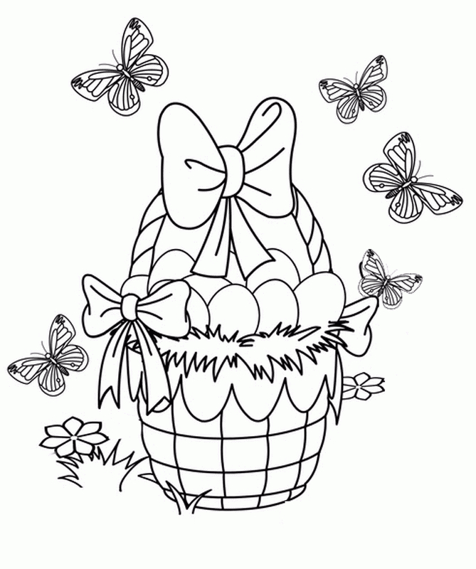 Ausmalbild Ostern: Gefüllter Osterkorb Und Schmetterlinge über Osterhase Bilder Zum Ausmalen