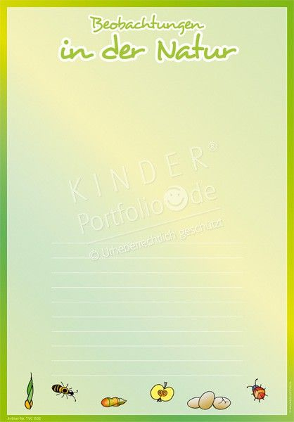 Beobachtungen In Der Natur - Portfoliovorlage | 0,70 Eur für Vorlage Portfolio Kindergarten
