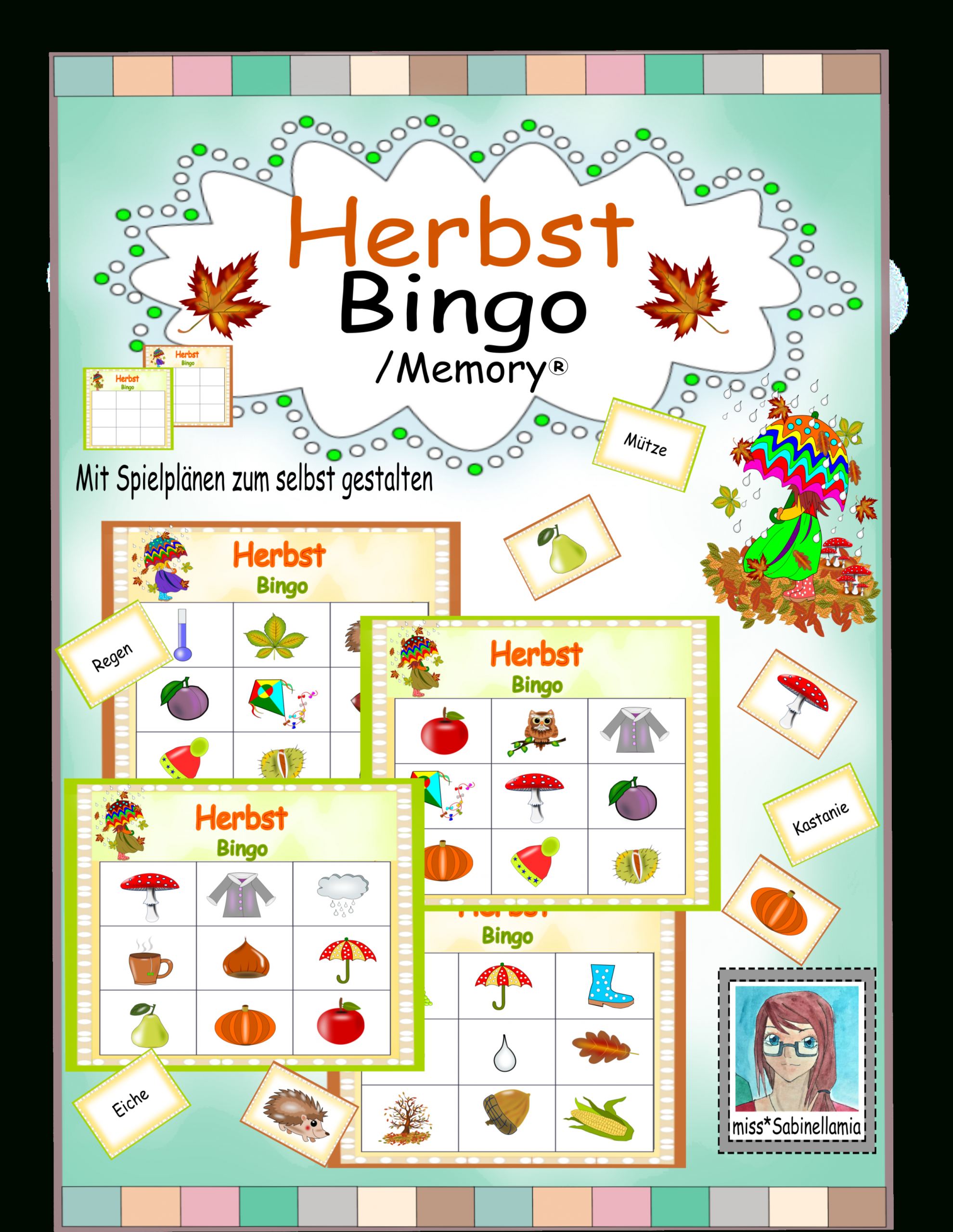 Herbst Bingo Memory® | Bingo, Bildkarten, Spielkarten ganzes Memory Spiel Powerpoint Vorlage
