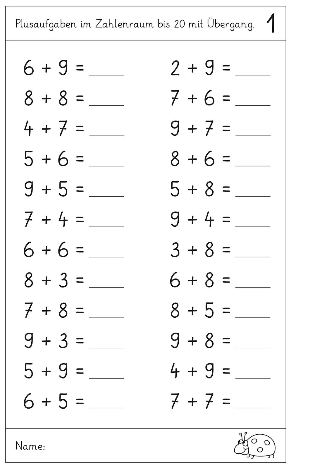 Lernstübchen: Addition Mit Zü - Übungsblätter verwandt mit Übungsblätter Mathe 1. Klasse