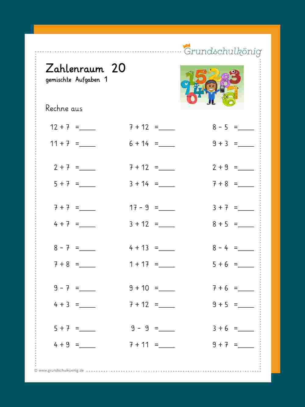 Rechenaufgaben Fuer 1 Klasse Zum Ausdrucken mit Übungsblätter Mathe 1. Klasse