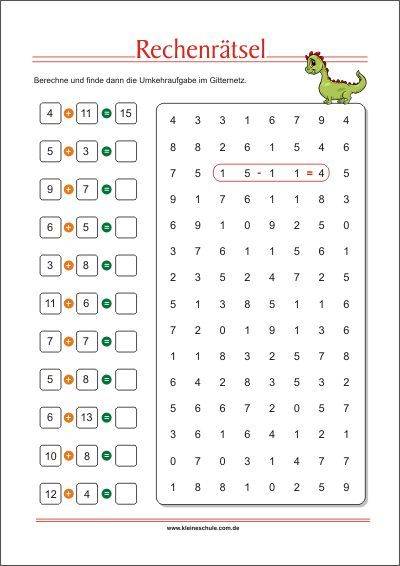 Rechenrätsel - Berechne Und Finde Die Umkehraufgabe über Arbeitsblätter Mathe 1 Klasse