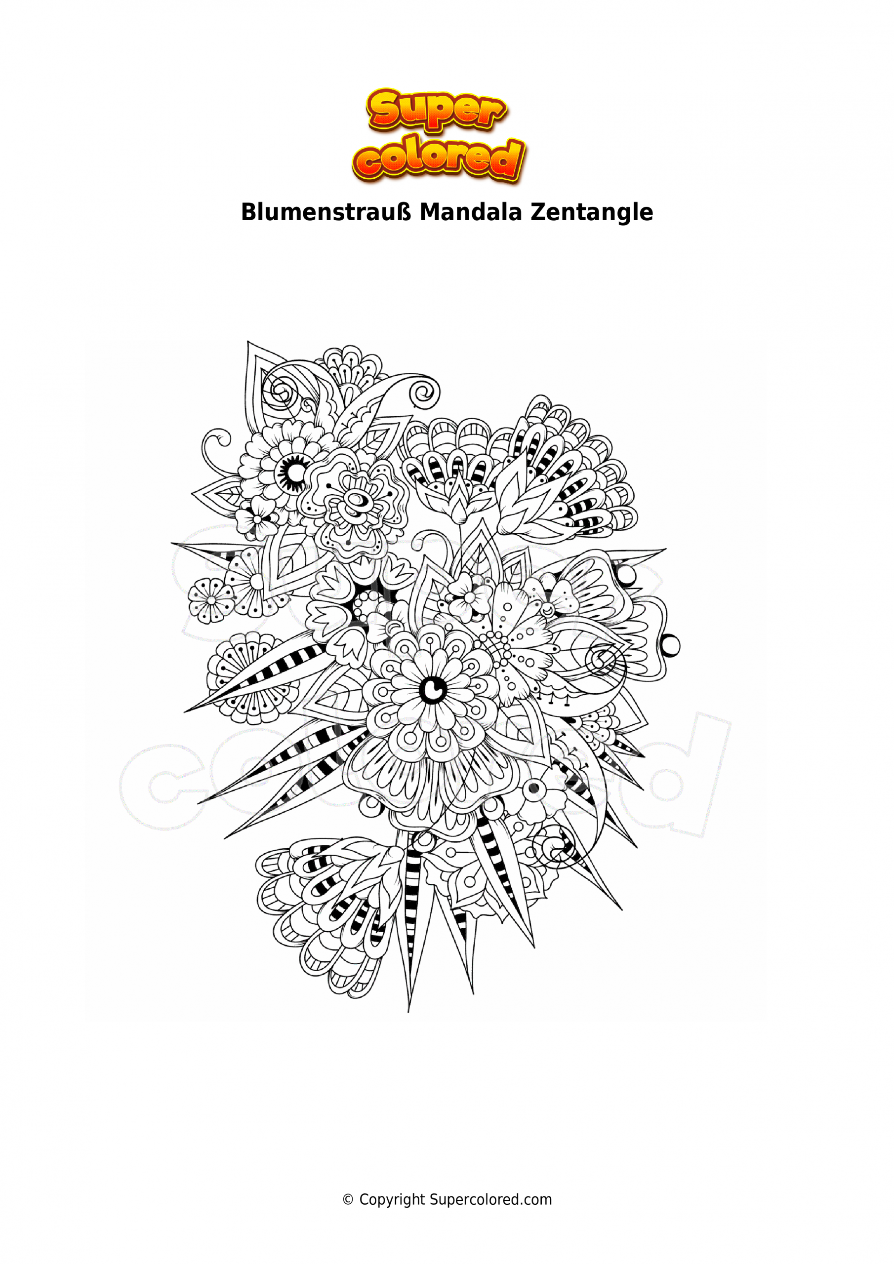 Ausmalbild Blumenstrauß Mandala Zentangle - Supercolored in Ausmalbild Blumenstrauss