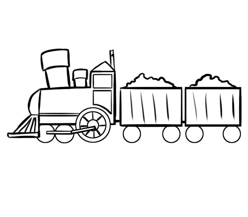Ausmalbild Transportmittel: Zug Mit Gefüllten Waggons bei Malvorlage Zug