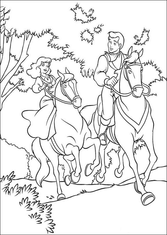 Ausmalbilder Cinderella, Bild Auf Einem Pferd Im Wald ganzes Bild Pferd Zum Ausmalen