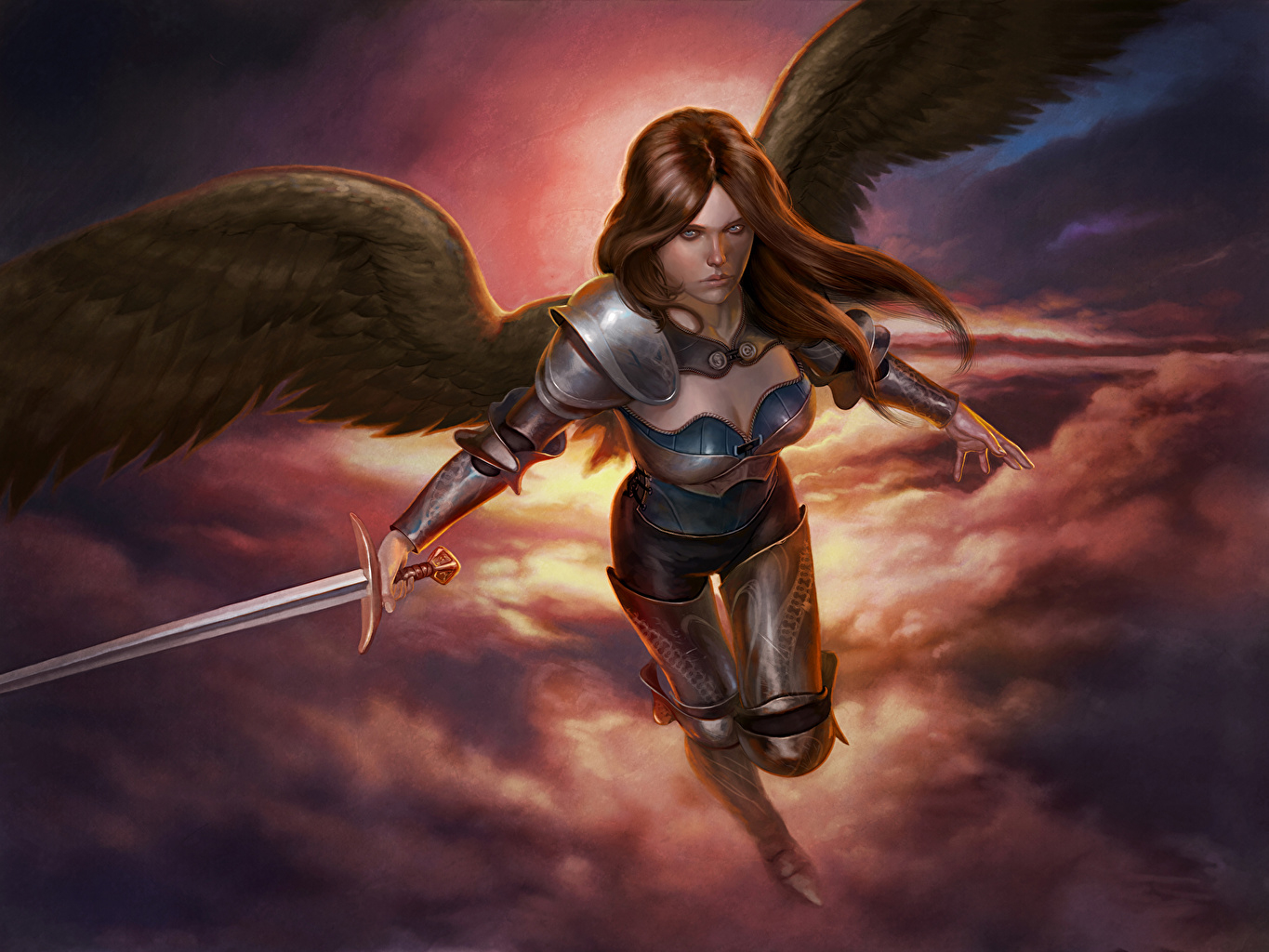Desktop Hintergrundbilder Schwert Rüstung Flügel Fantasy bei Hintergrundbilder Engel