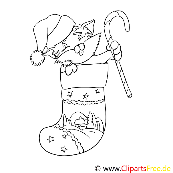 Katze Weihnachtssockeausmalbild, Malvorlage Zum Drucken in Babybilder Zum Ausmalen