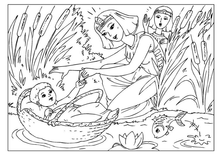 Kleurplaat Baby Mozes - Afb 25961. | Baby Moses für Ausmalbild Bibel