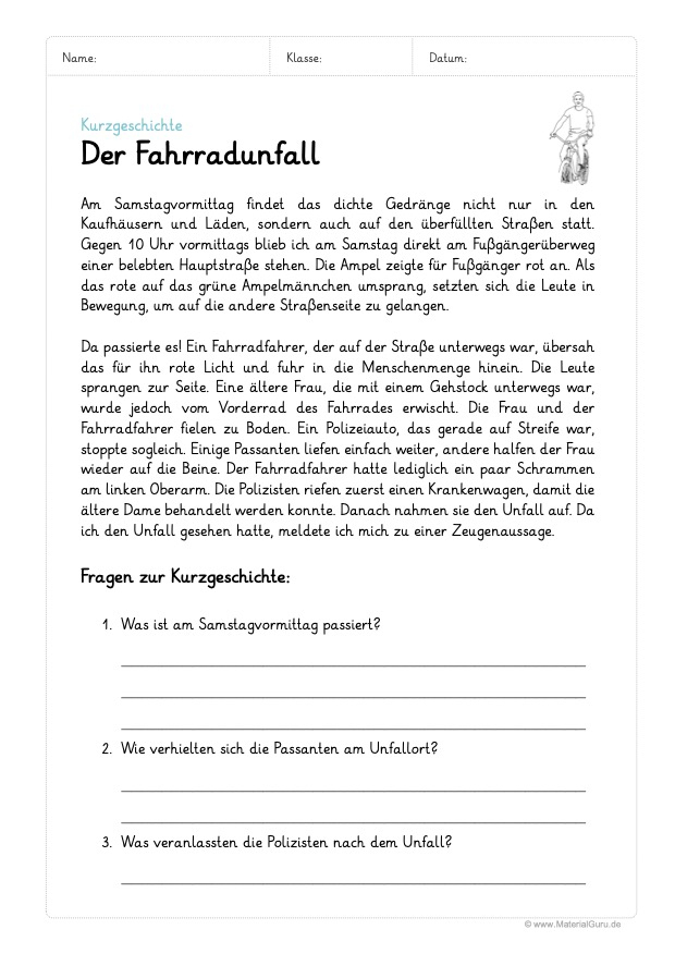 Kurzgeschichten - Materialguru innen Fragen Zum Text 3. Klasse