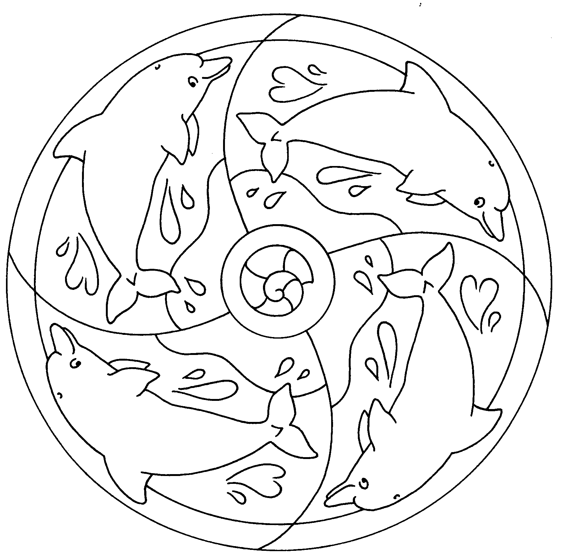Mandala Delfine.bmp 1.792×1.778 Pixel | Ausmalbilder mit Delfine Bilder Zum Ausmalen