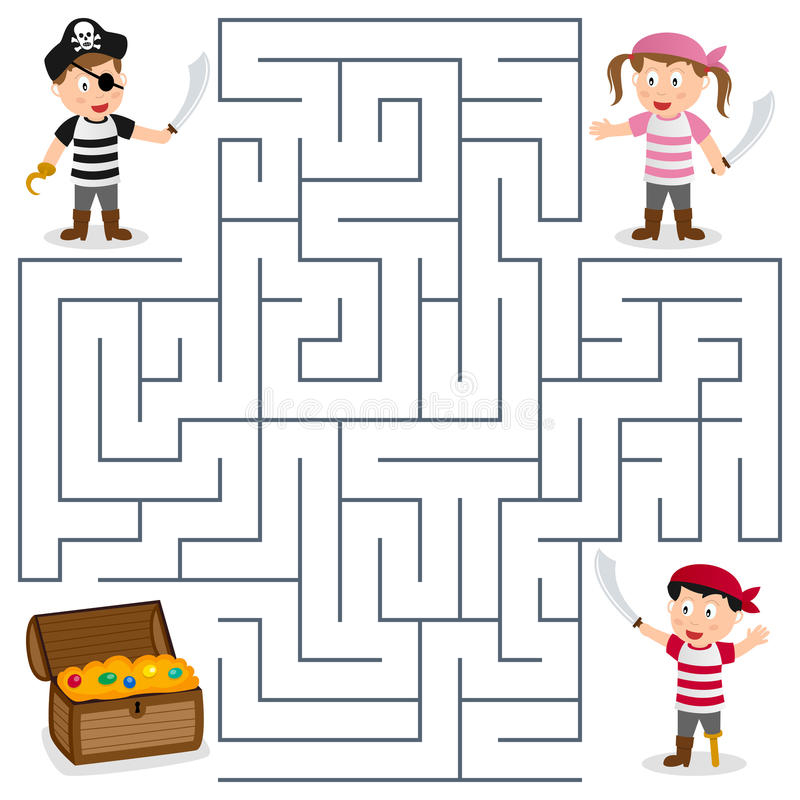 Piraten U. Schatz-Labyrinth Für Kinder Vektor Abbildung in Labyrinthvorlage Ausdrucken