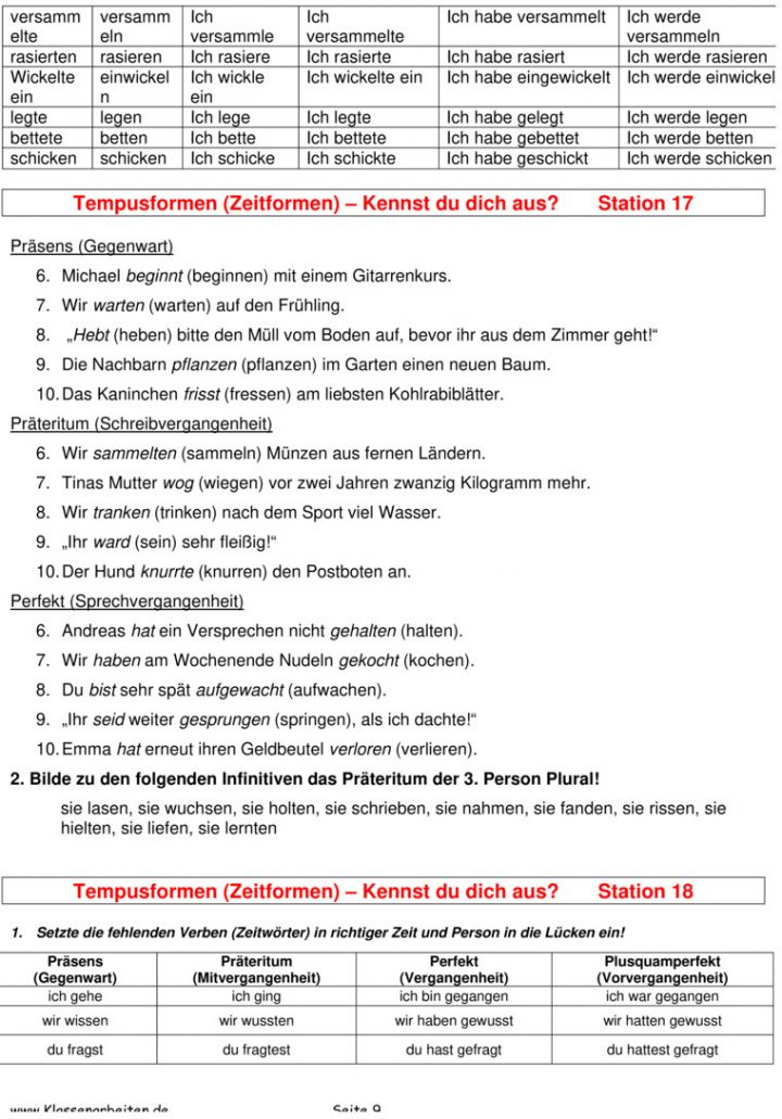 Übungsblatt Zu Zeitformen mit Deutsch 4 Klasse Zeitformen