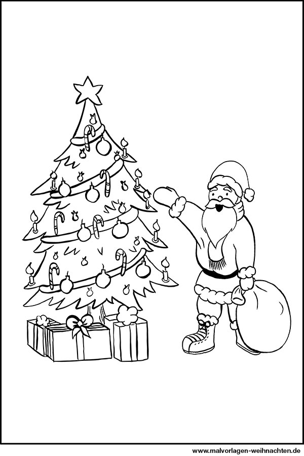 Weihnachtsmann Weihnachtsbaum Geschenke - Ausmalbild mit Ausmalbild Weihnachtsbaum