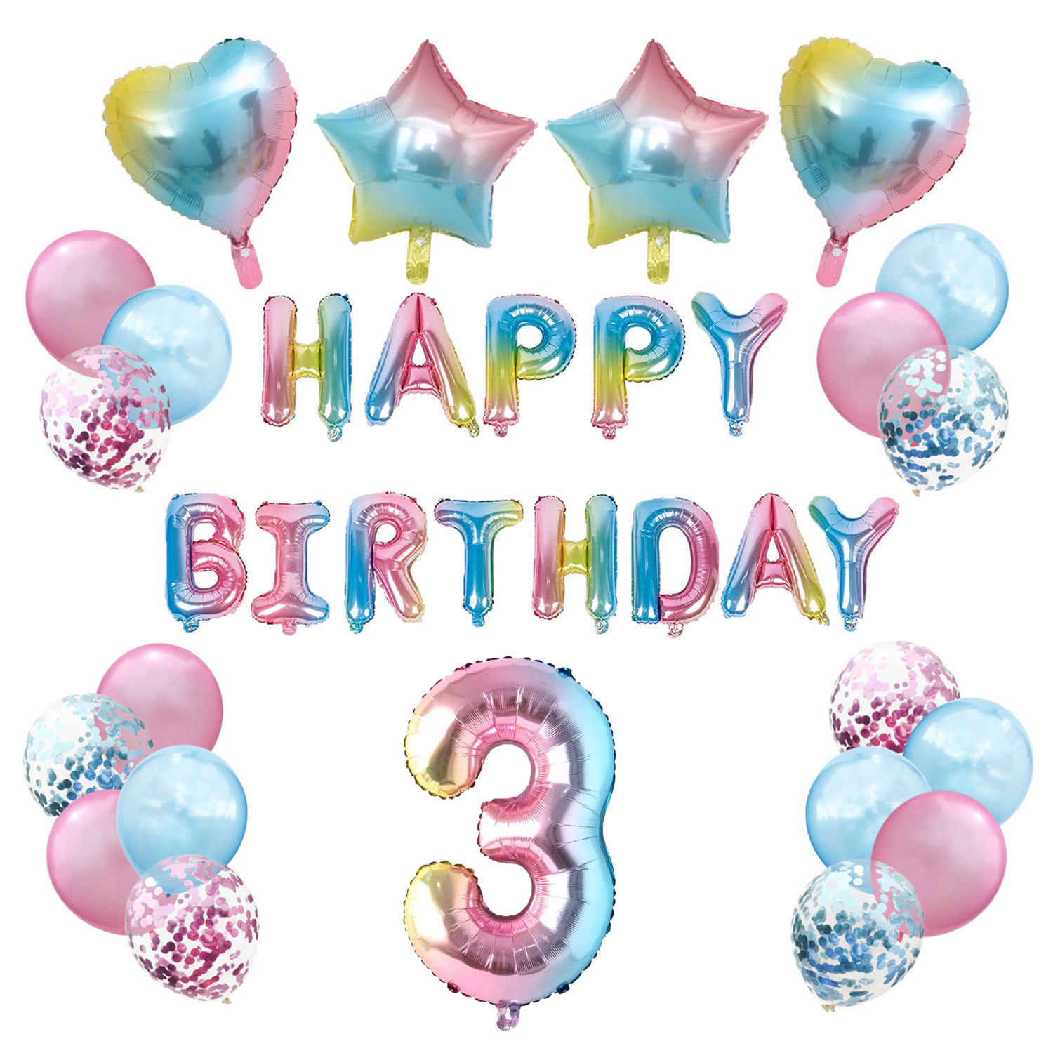 3. Geburtstag Party Deko Set - Happy Birthday + Zahl 3 bei Happy Birthday Bilder Kinder 2 Jahre