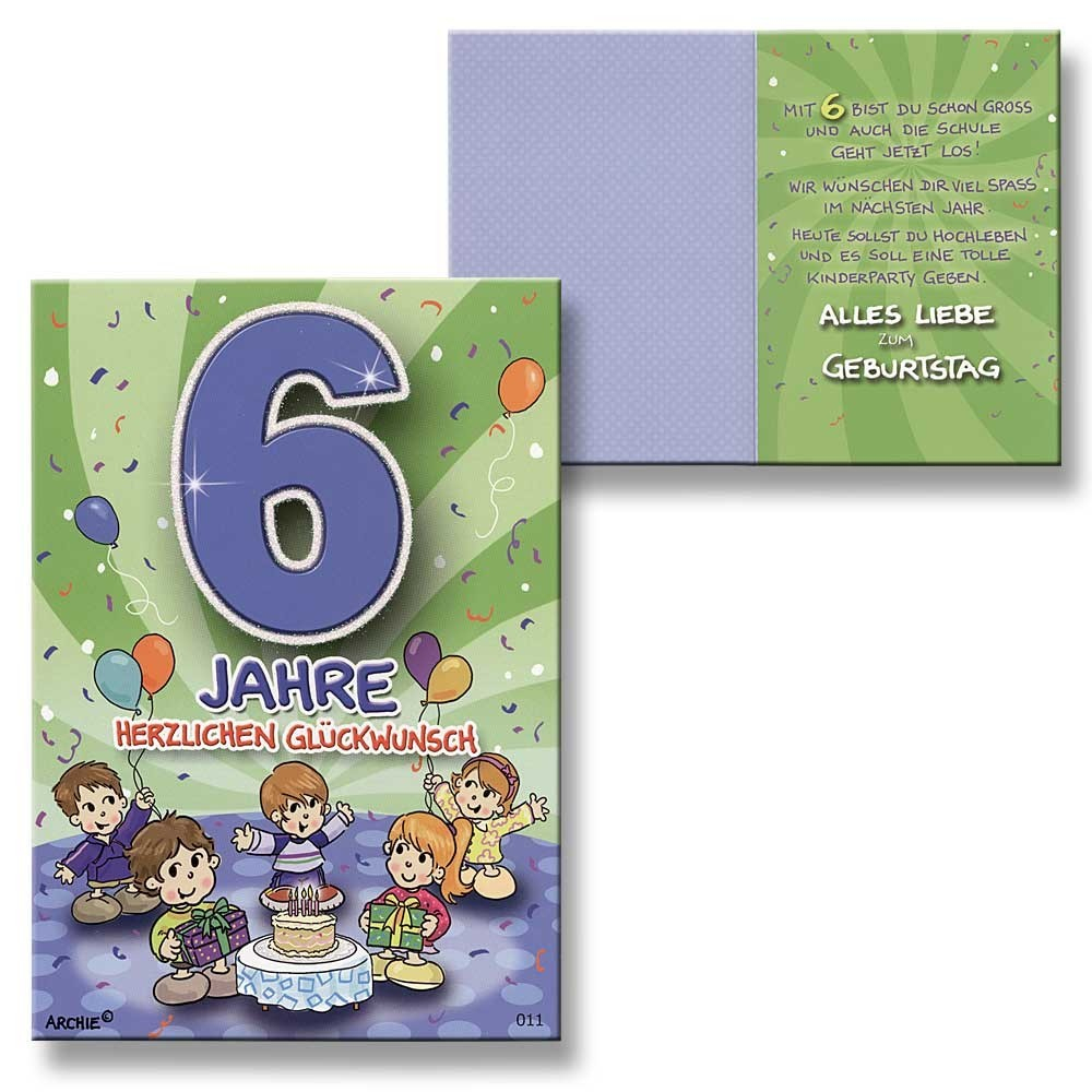 Archie Geburtstagskarte Zum 6. Geburtstag Junge Grün innen Bilder Kinder 6 Jahre