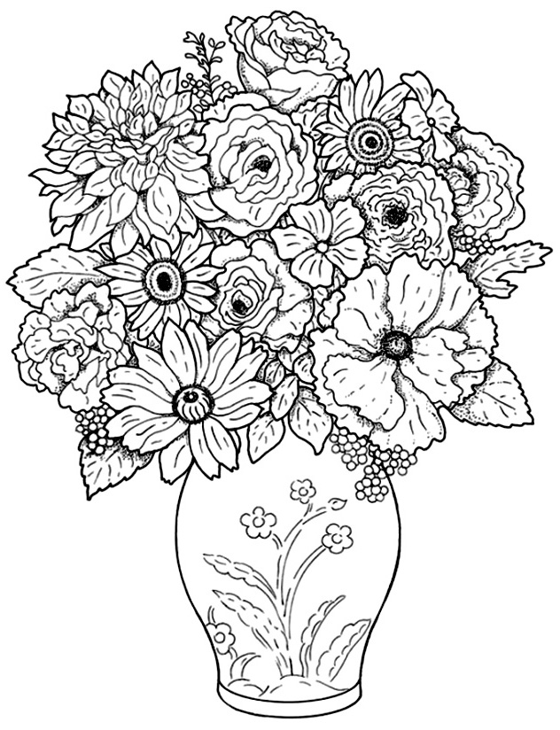 Bouquet - Fleurs Et Végétation - Coloriages Difficiles bei Coloriage Dessin Fleurs