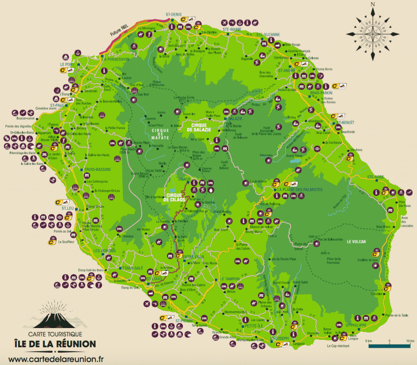 Carte Routière Et Touristique De La Réunion - Carte De La bei Coloriage Dessin Ile De La Reunion