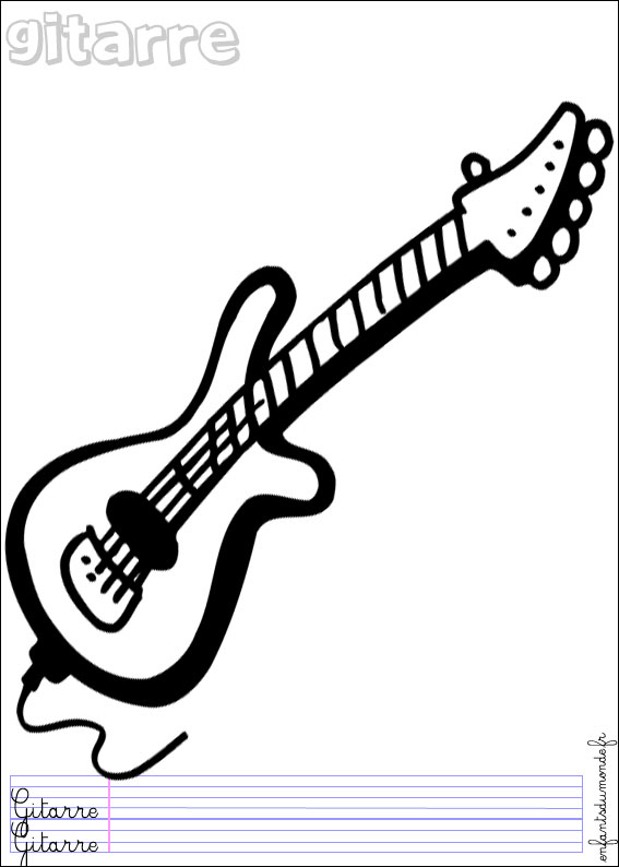 Coloriage Guitare 1 .:. Coloriages Objets De Musique En bestimmt für Coloriage Dessin Guitare