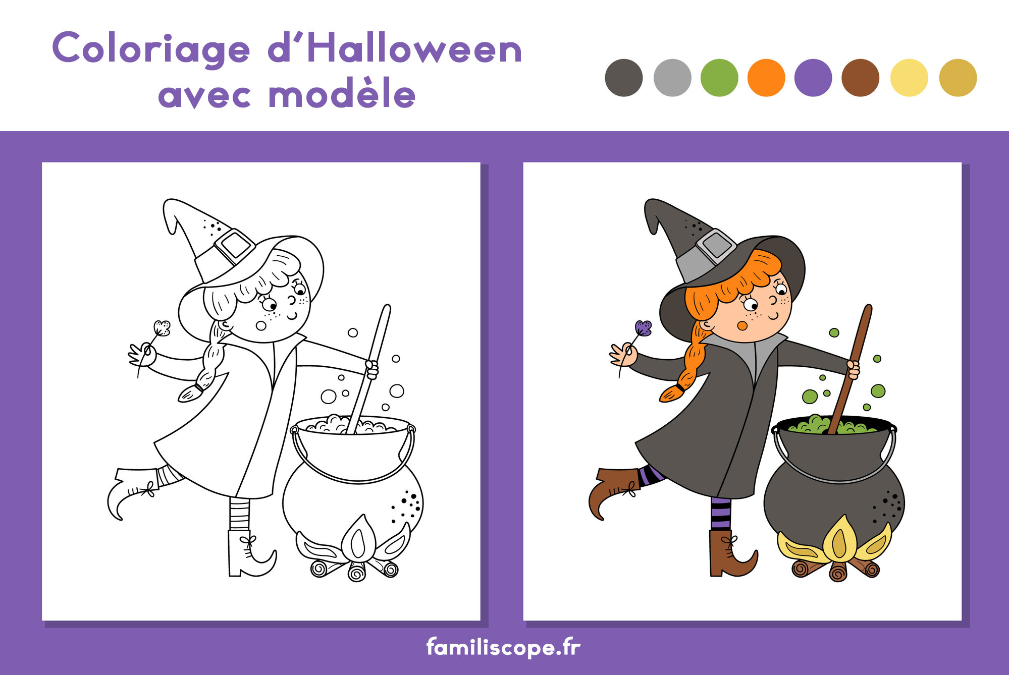 Coloriage Halloween Avec Modèle : Sorcière Et Son Chaudron innen Coloriage Dessin Animé Avec Feutre