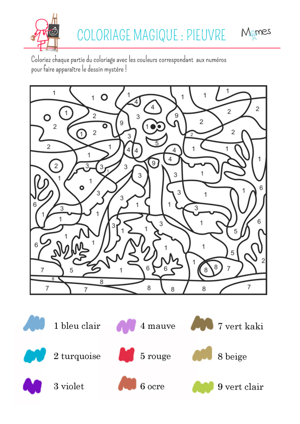 Coloriage Magique : La Pieuvre | Momes ganzes Coloriage Dessin Mystere