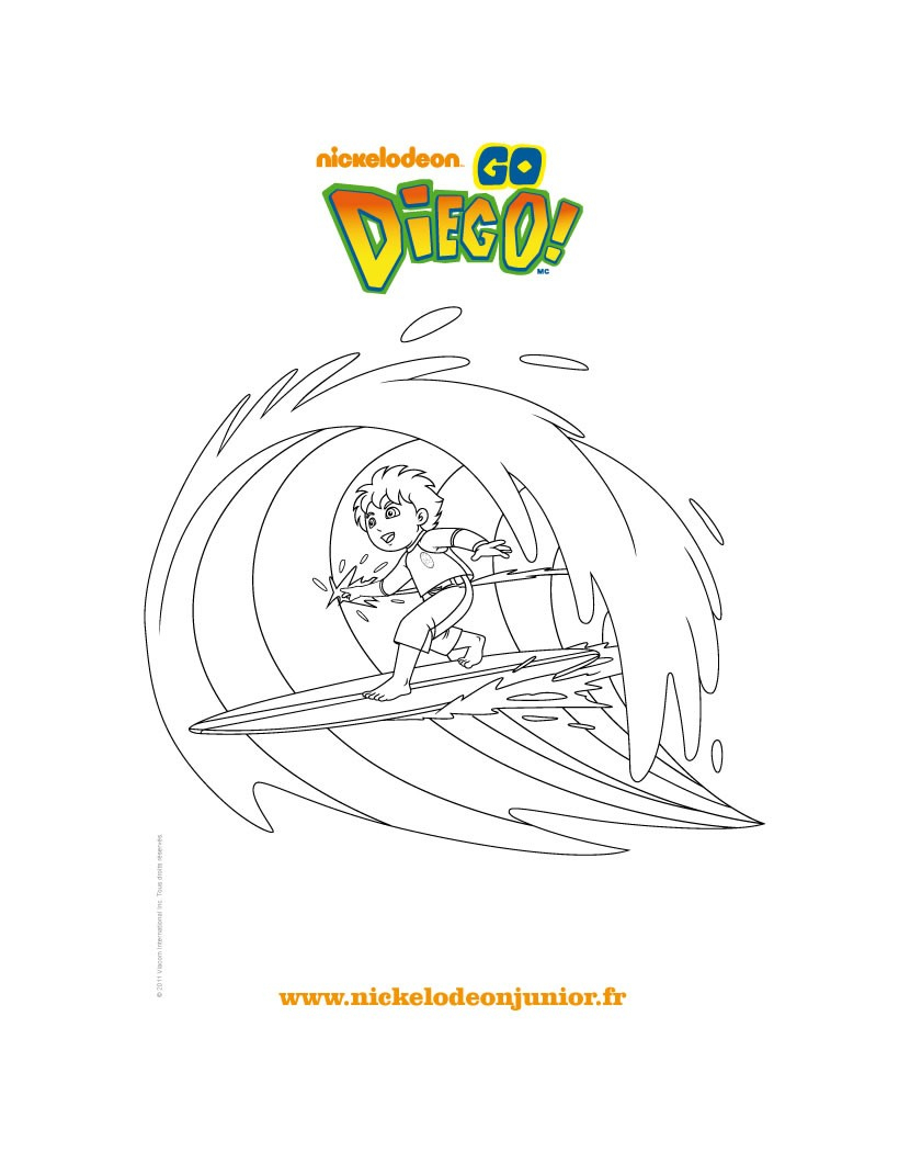 Coloriages Coloriage Gratuit Diego Fait Du Surf - Fr ganzes Coloriage Dessin Surf