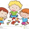 Drei Kinder, Die Blöcke Spielen Vektor Abbildung bei Kinderbilder Kostenlos