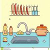 Évier De Cuisine Avec La Vaisselle De Cuisine Illustration innen Coloriage Dessin Vaisselle