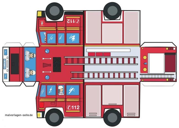 Feuerwehrauto Bastelbogen Kostenlos Herunterladen Und für Kinder Bilder Feuerwehr