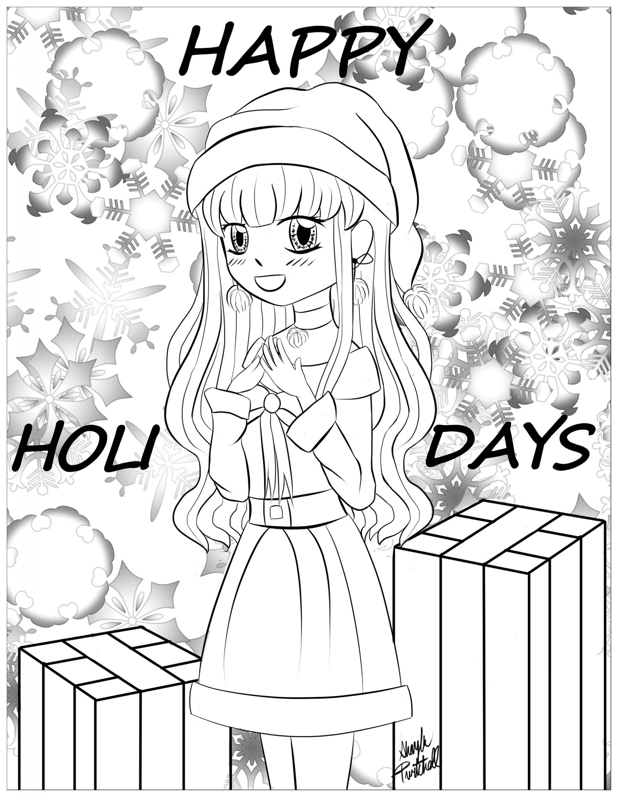 Fille Noel Style Manga - Noël - Coloriages Difficiles Pour für Dessin Coloriage Pour Fille