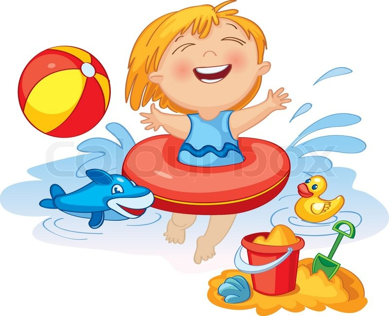 Funny Little Girl Swims In A Sea In An  | Stock Vector für Bilder Kinder Comic