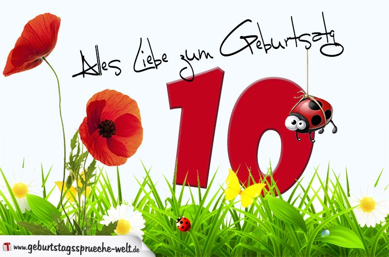 Geburtstagskarte Mit Blumenwiese Zum 10. Geburtstag in Kinder Bilder Zum Geburtstag