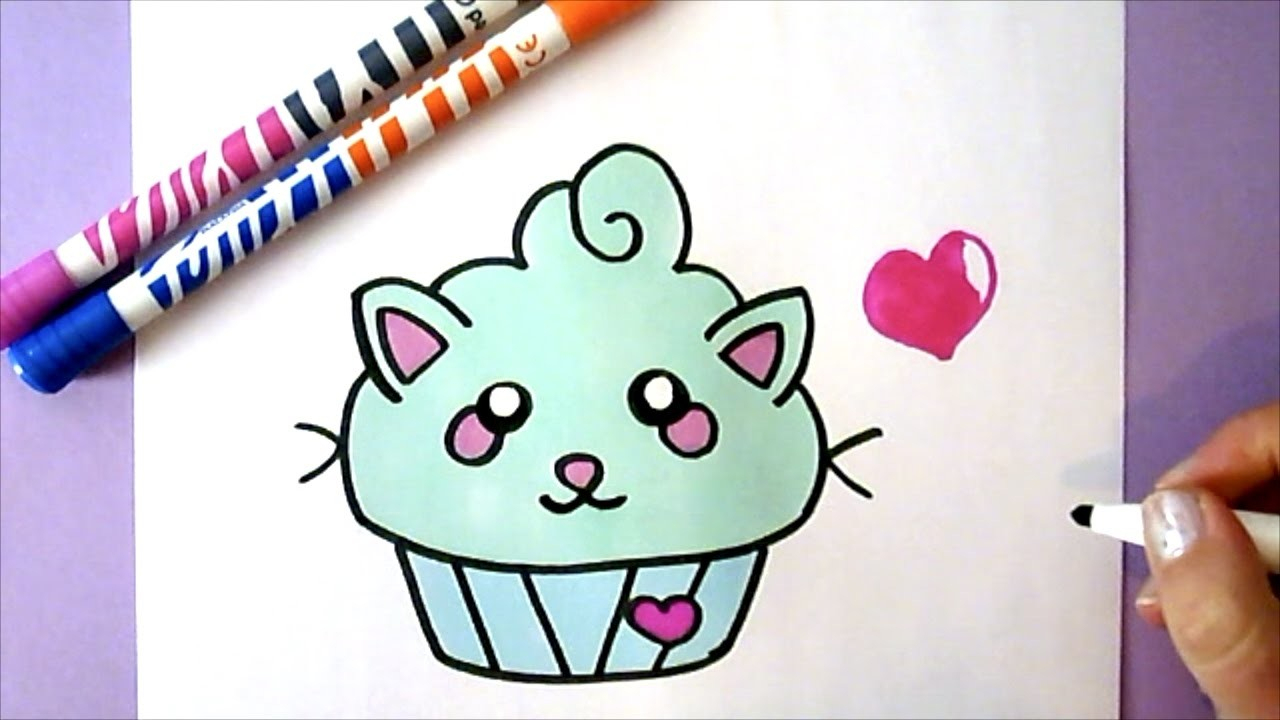 Kawaii Cupcake Zeichnen _ Diy , Wie Zeichnet Man Einen Cupcake bestimmt für Kinder Kawaii Bilder Zum Nachmalen Leicht