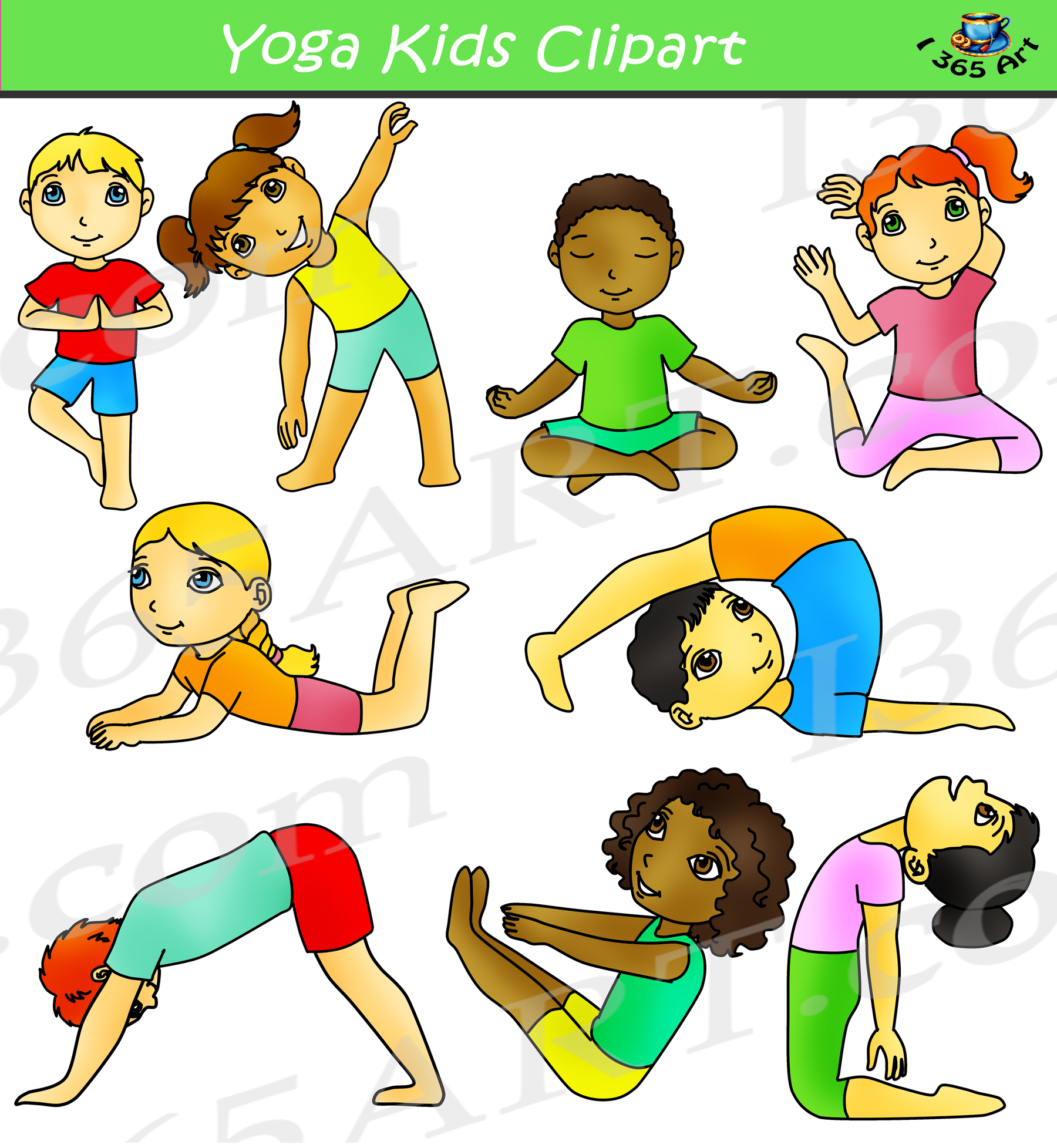 Kids Yoga Clipart Activity Set - Clipart 4 School Commercial in 4 Kinder Clipart