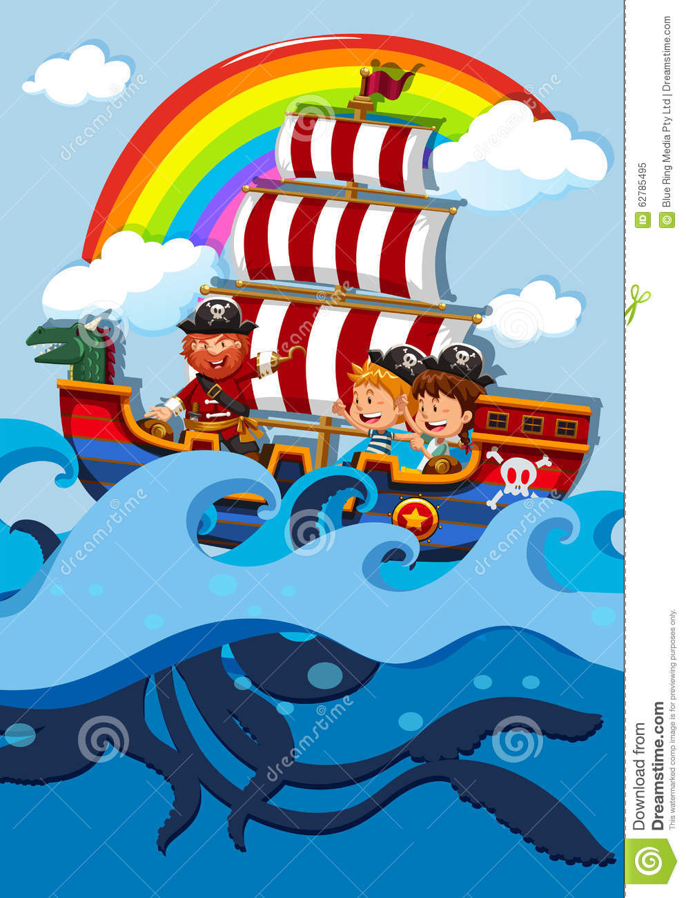 Kinder Auf Boot Mit Piraten Vektor Abbildung bei Piraten Bilder Kinder