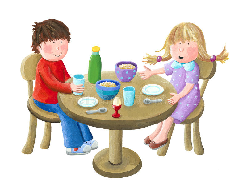 Kinder, Die Frühstück Essen Stock Abbildung - Illustration für Bilder Kinder Essen