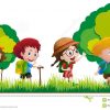 Kinder, Die Im Wald Wandern Vektor Abbildung bei Kinder Bilder Clipart