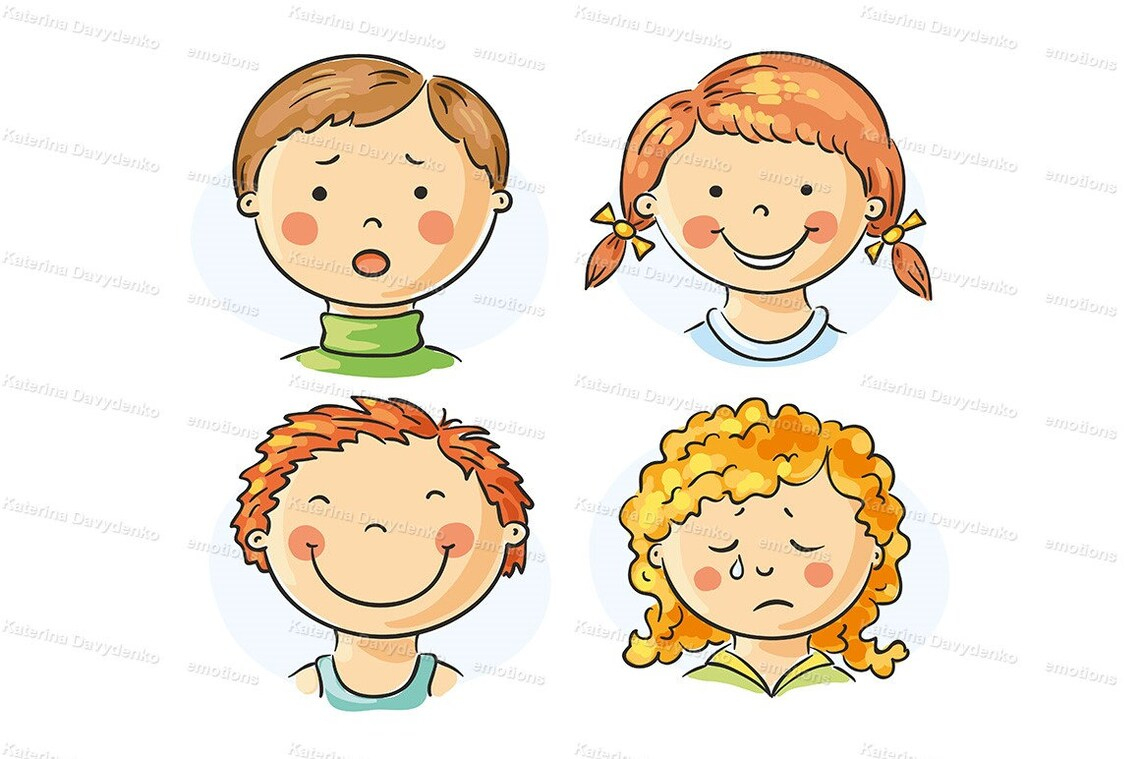 Kinder Emotionen Clipart. Satz Von 4 Cartoon Kinder bestimmt für 4 Kinder Clipart