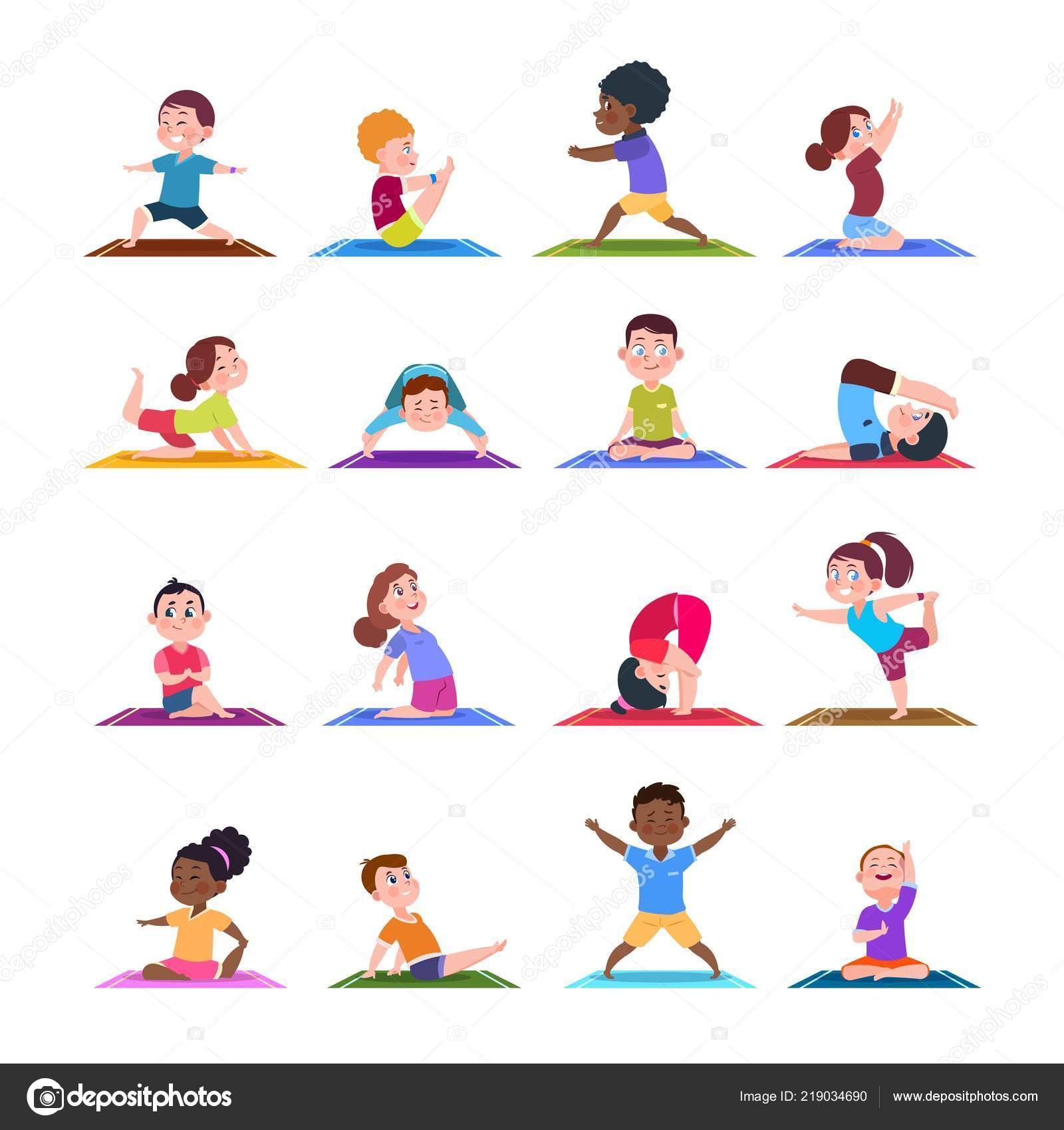Kinder In Yoga-Posen. Cartoon Fitness Kinder In Yoga Asana bei Kinder Yoga Bilder